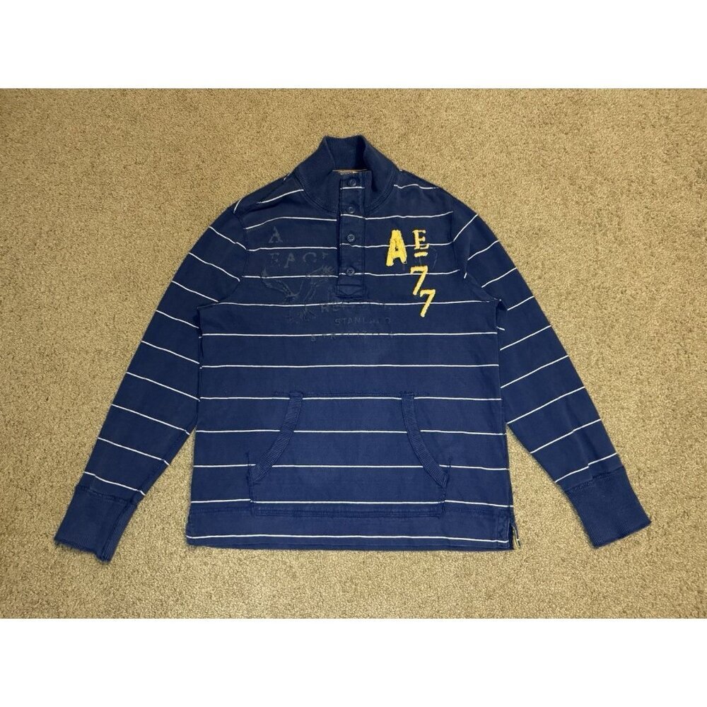 AMERICAN EAGLE Mens Vintage Fit Sweatshirt Striped Thick Y2K Casual Workwear XL